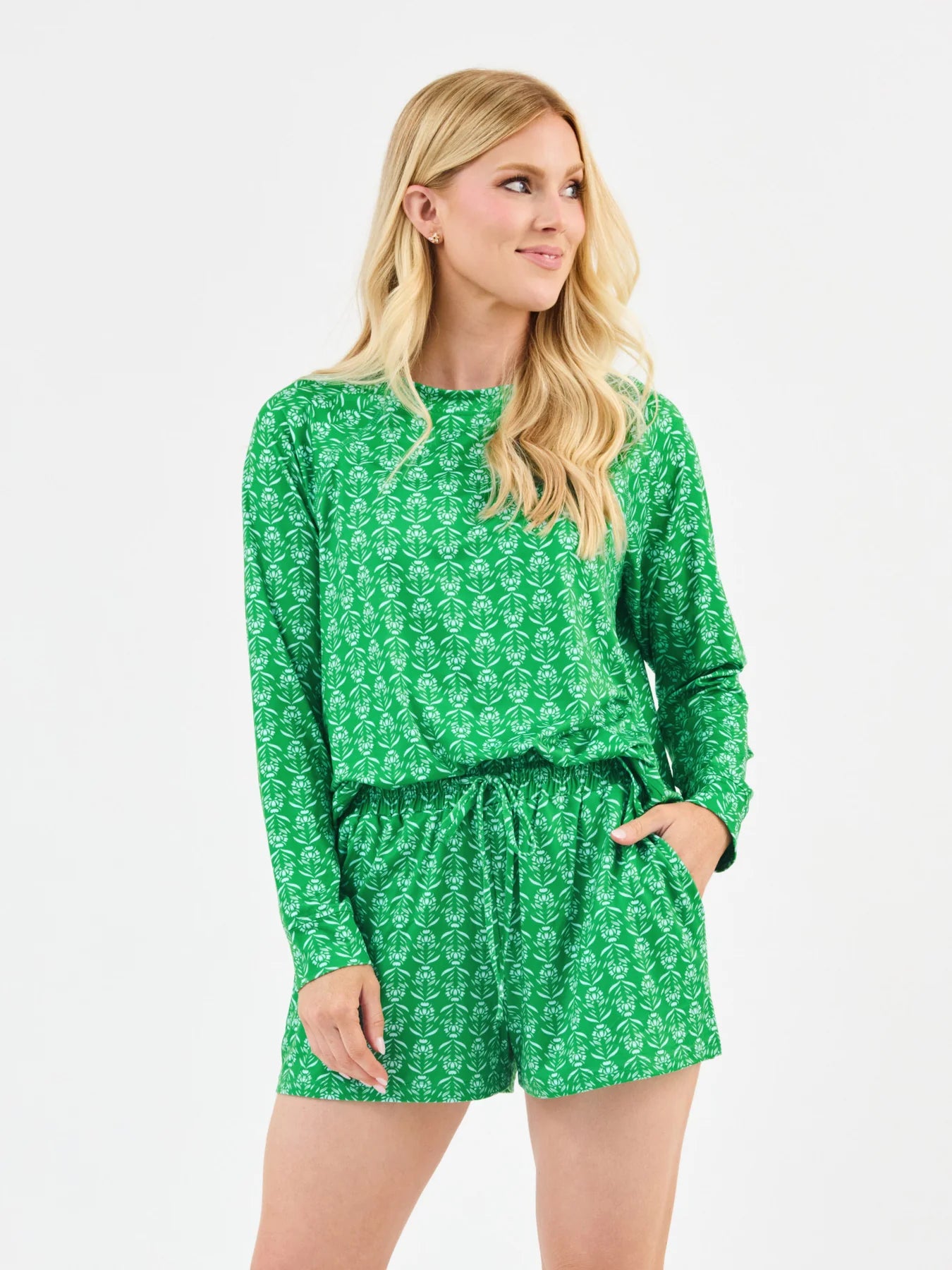Annie Pajama Set in Palm Green