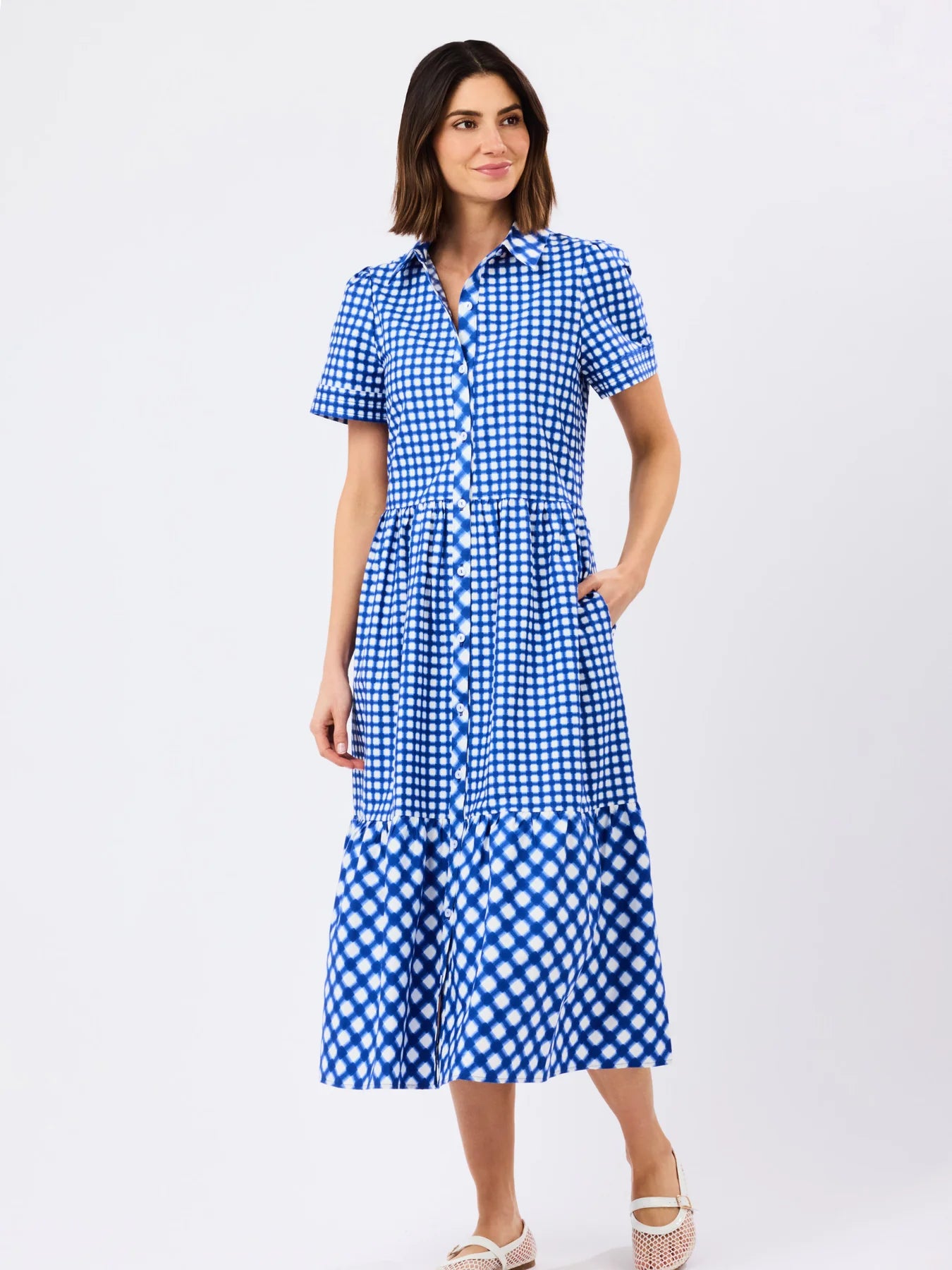 Jema Dress in Mixed Navy Gingham