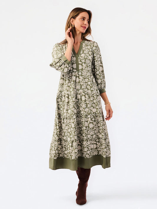Cameron Dress in Painted Trillium Olive