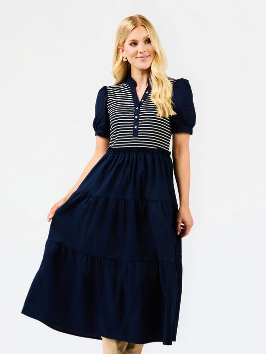 Vanessa Dress in Navy Stripe