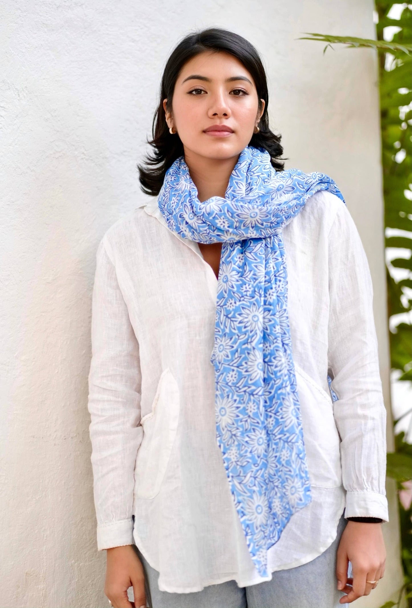 Julie Daisy Cotton Block Print Scarf