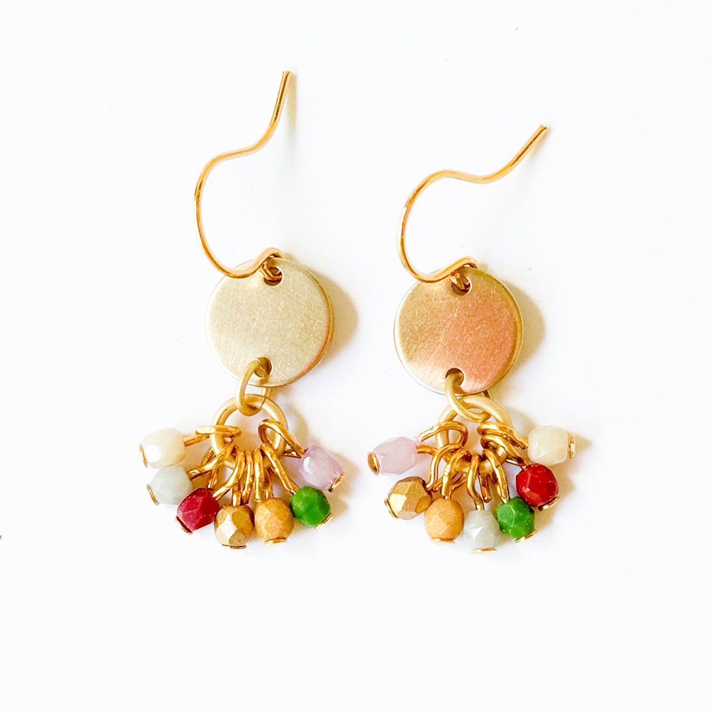 Tiny Beaded Cluster Brass Earrings