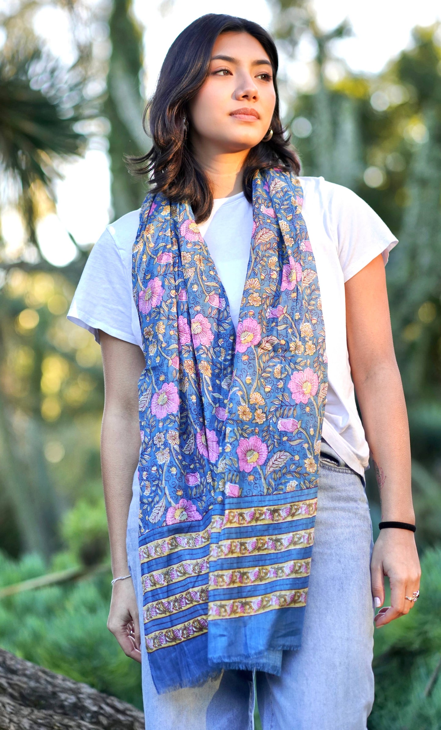 Aarna Floral Cotton Block Print Scarf