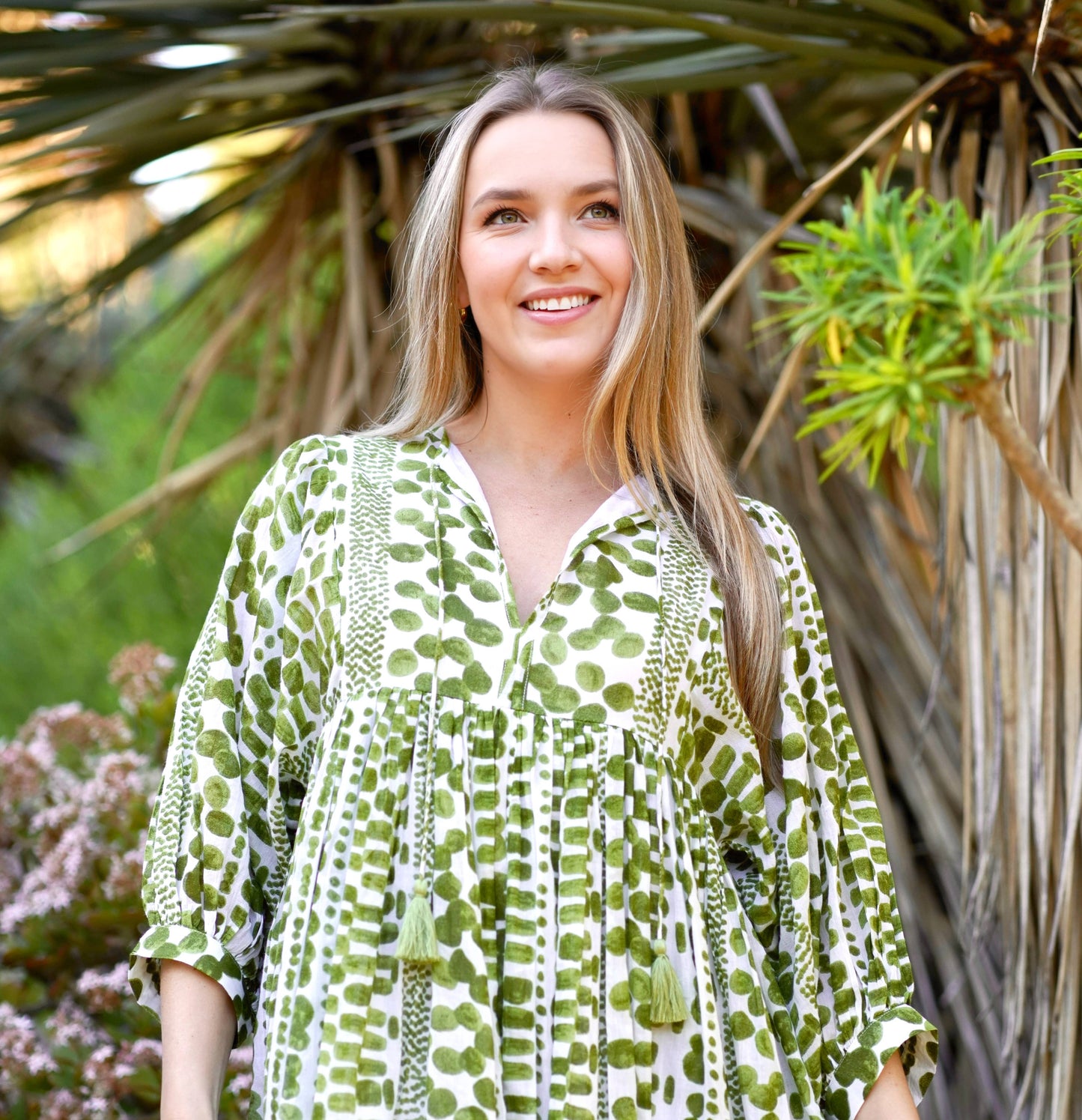 Mylah Midi Dress Block Printed  Green