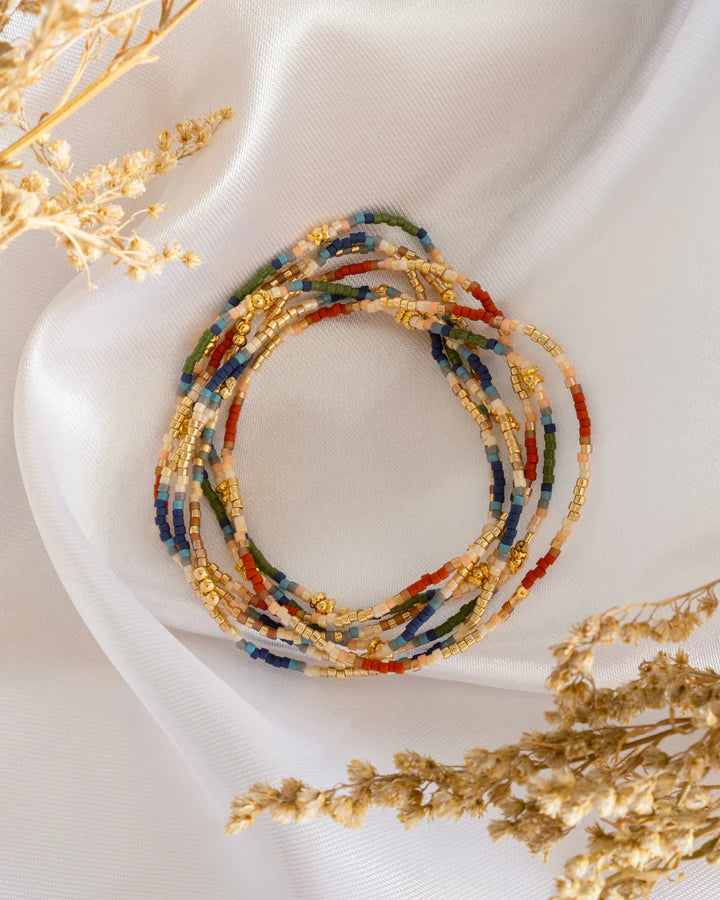 Set/7 Miyuki Beaded Stretch Bracelet Set in Blue/Green/Rust