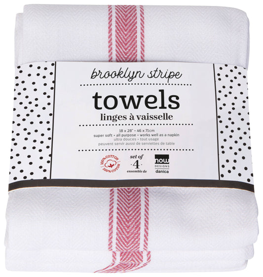 Brooklyn Stripe Poppy Red Dishtowels Set of 4