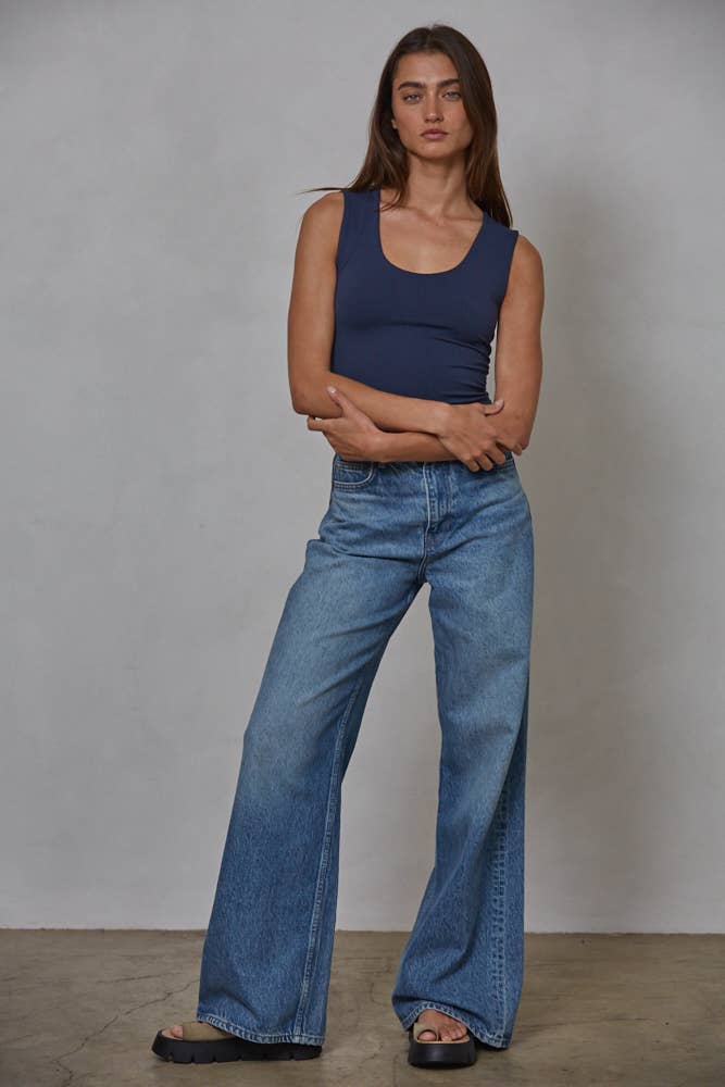 The Double Layered Seamless Tank in Prussian Blue