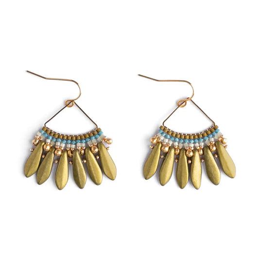 Heirloom Fan Drop Earrings in Olive