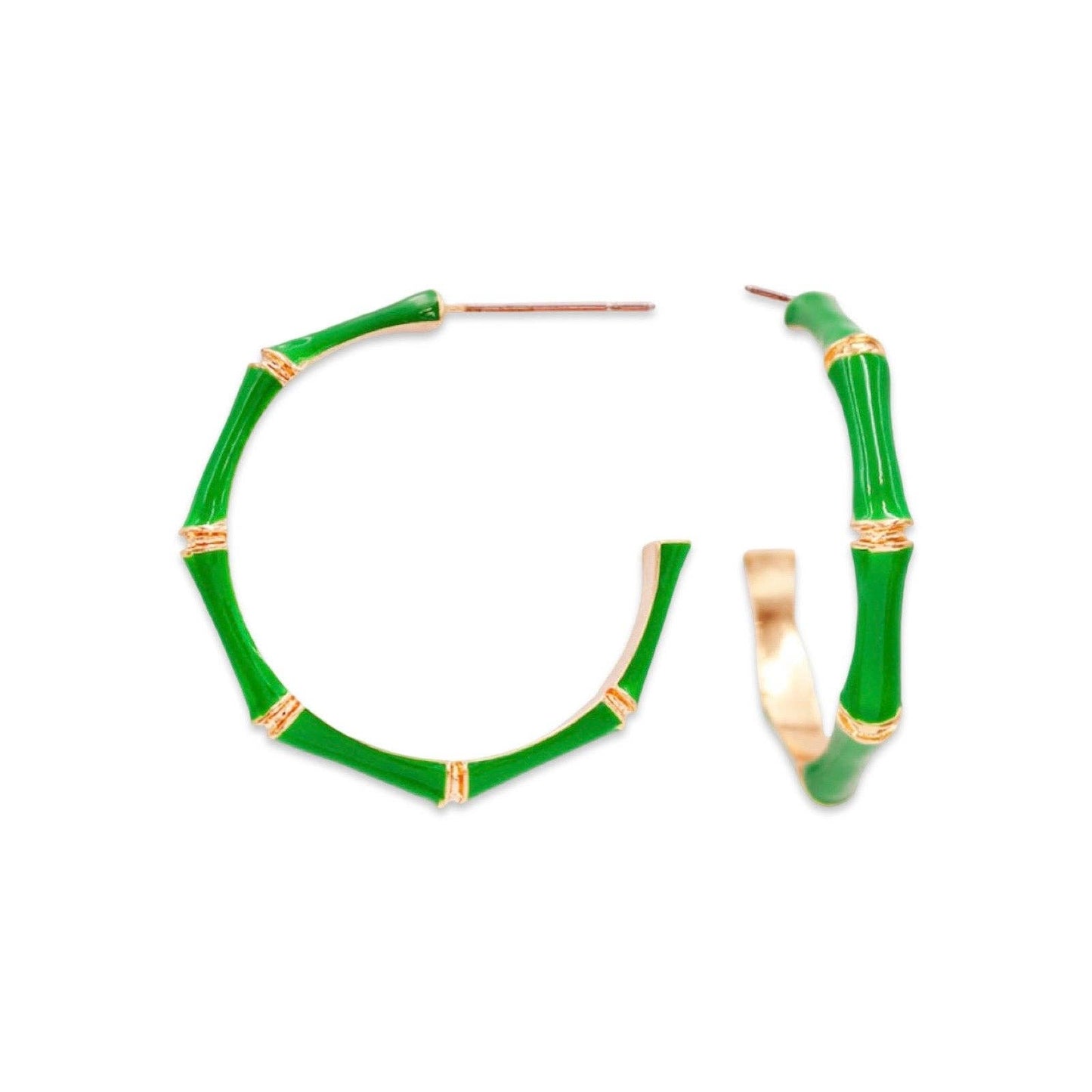 Green Bamboo Hoop Earrings