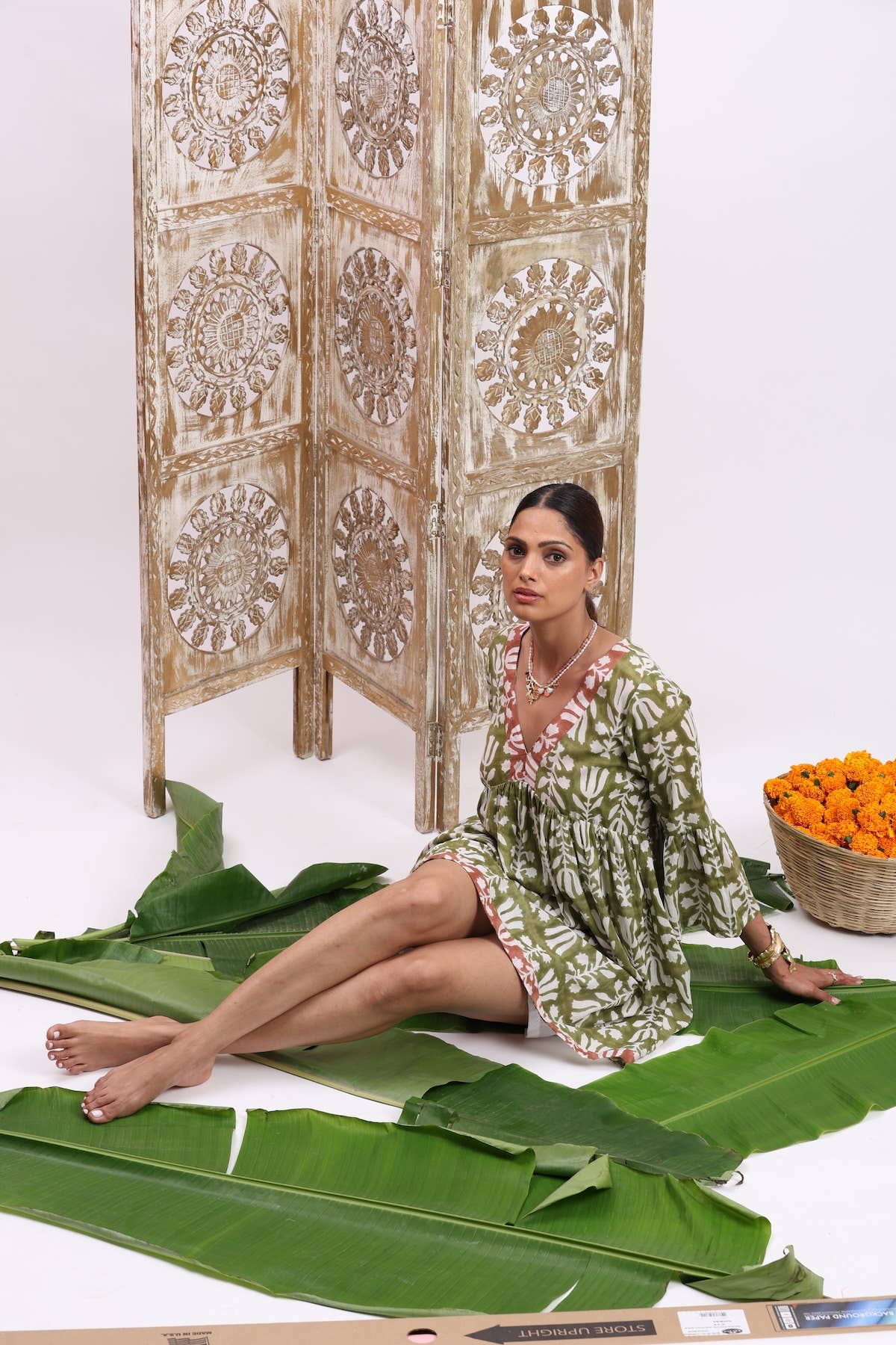 Nishu Block Printed Cotton Mini Dress in Floral