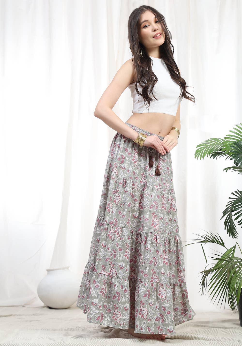 Radha Block Printed Cotton Maxi Skirt
