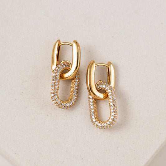 Solana Paperclip Drop Hoop Earrings in Gold