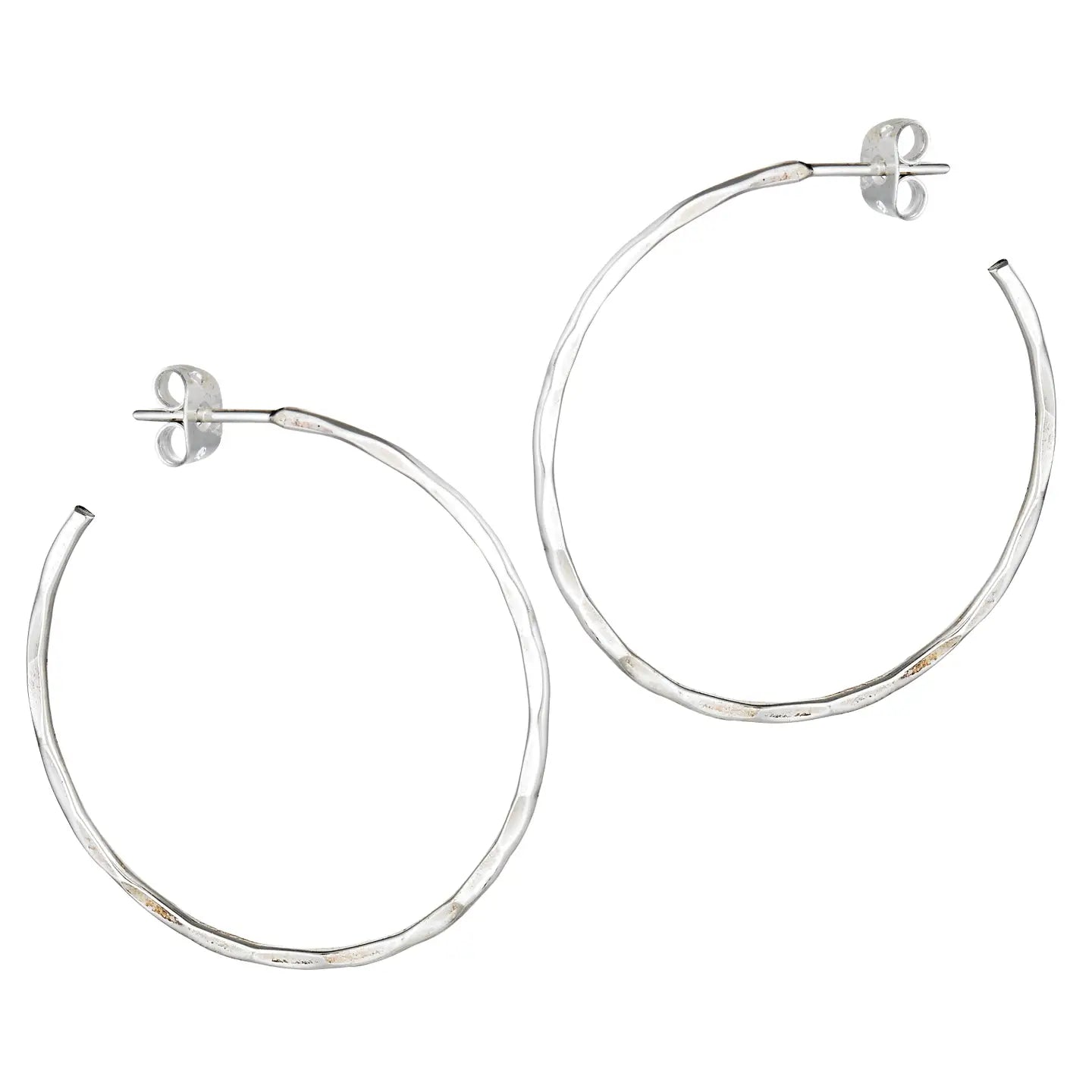 Hammered Post Earrings in Silver (1")