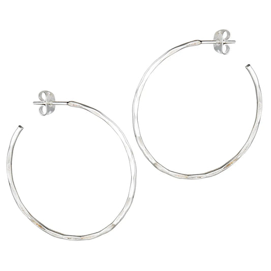 Hammered Post Earrings in Silver (1")