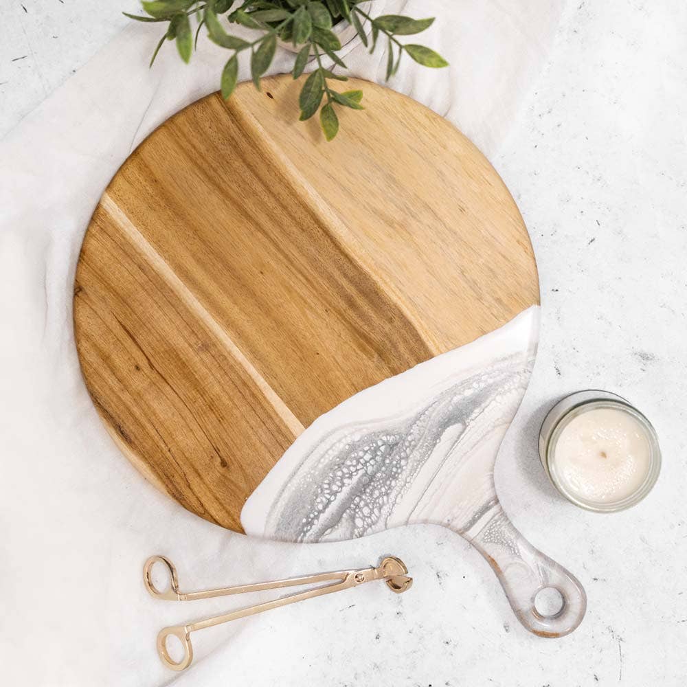 Round Cheese Paddle Acacia Boards in Navy