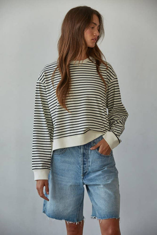 The Everyday Stripe Top in Off White & Black