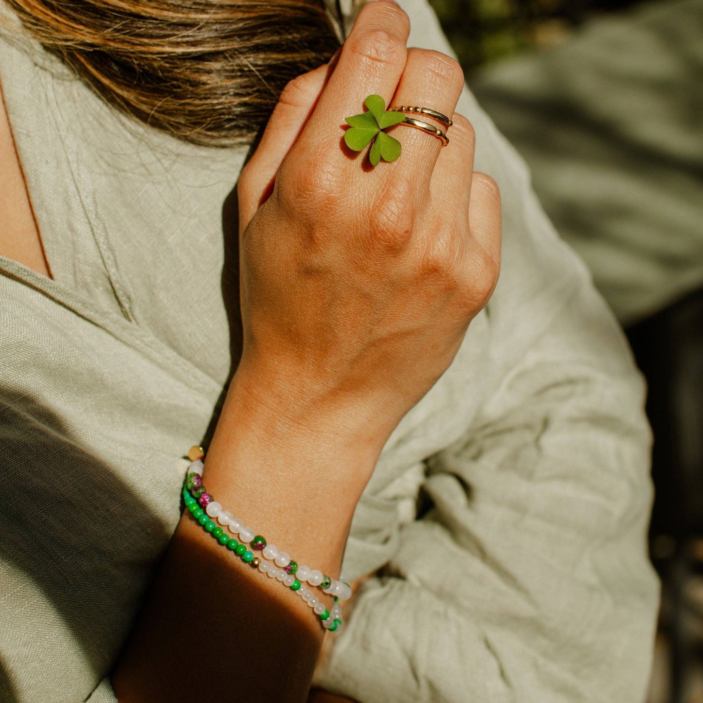 Morse Code Bracelet | LUCKY: Zoisite & Cloudy Glass