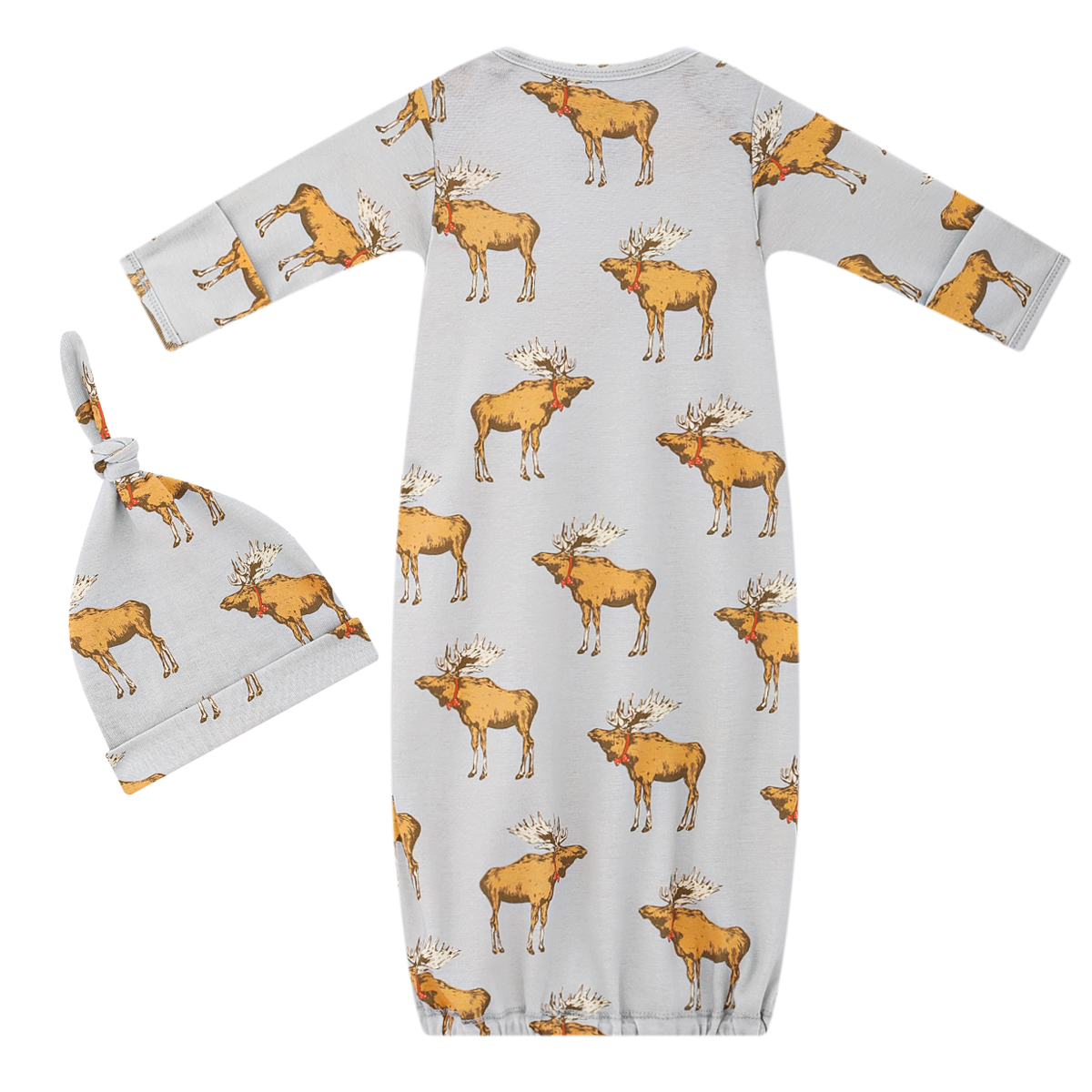 Newborn Gown & Hat Set in Moose (Organic Cotton)