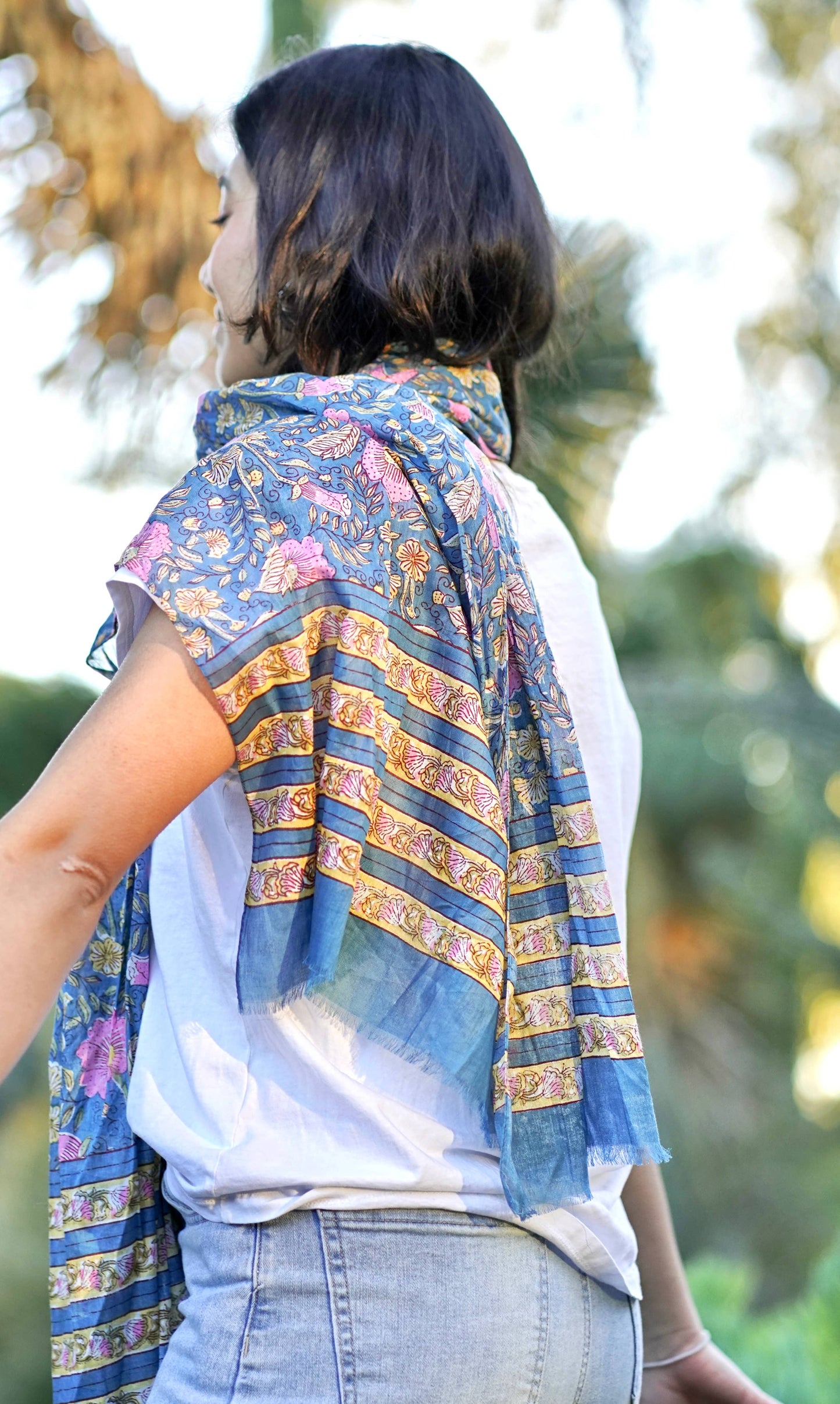 Aarna Floral Cotton Block Print Scarf