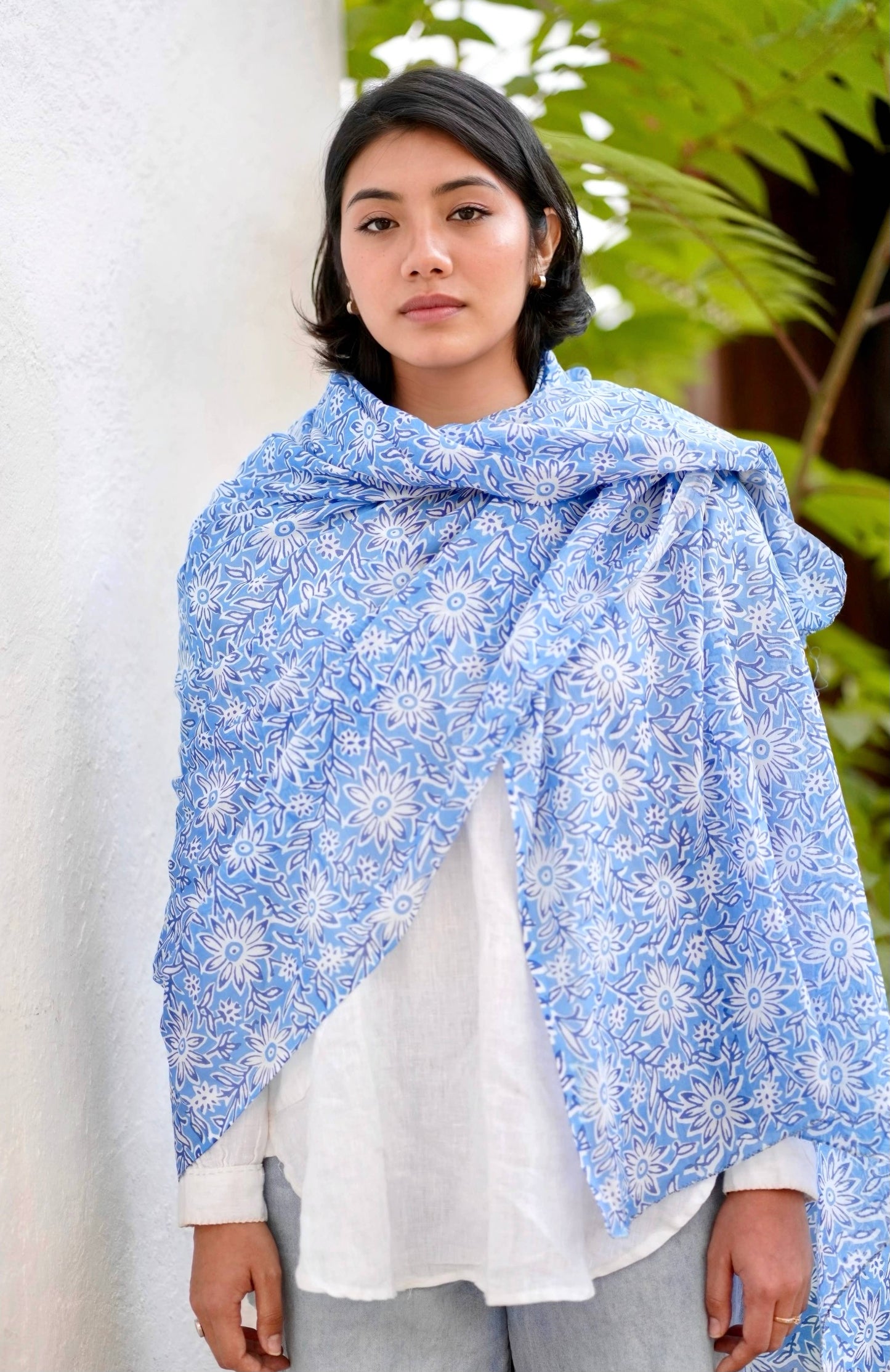 Julie Daisy Cotton Block Print Scarf