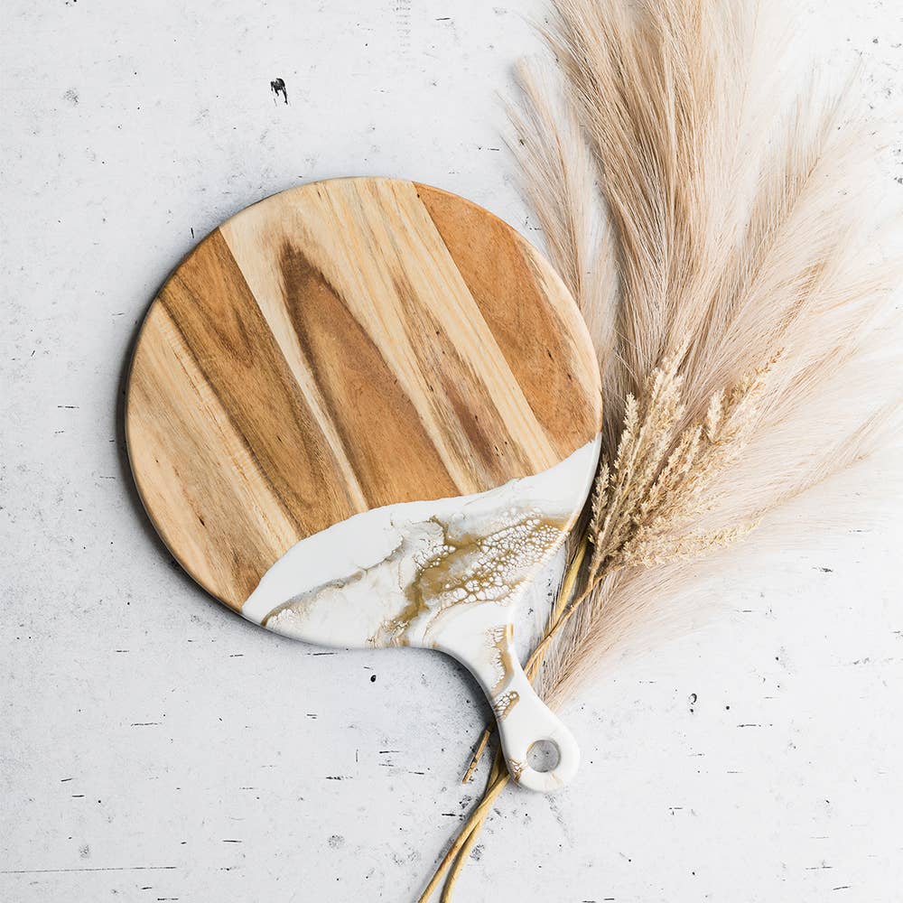 Round Cheese Paddle Acacia Boards in Navy