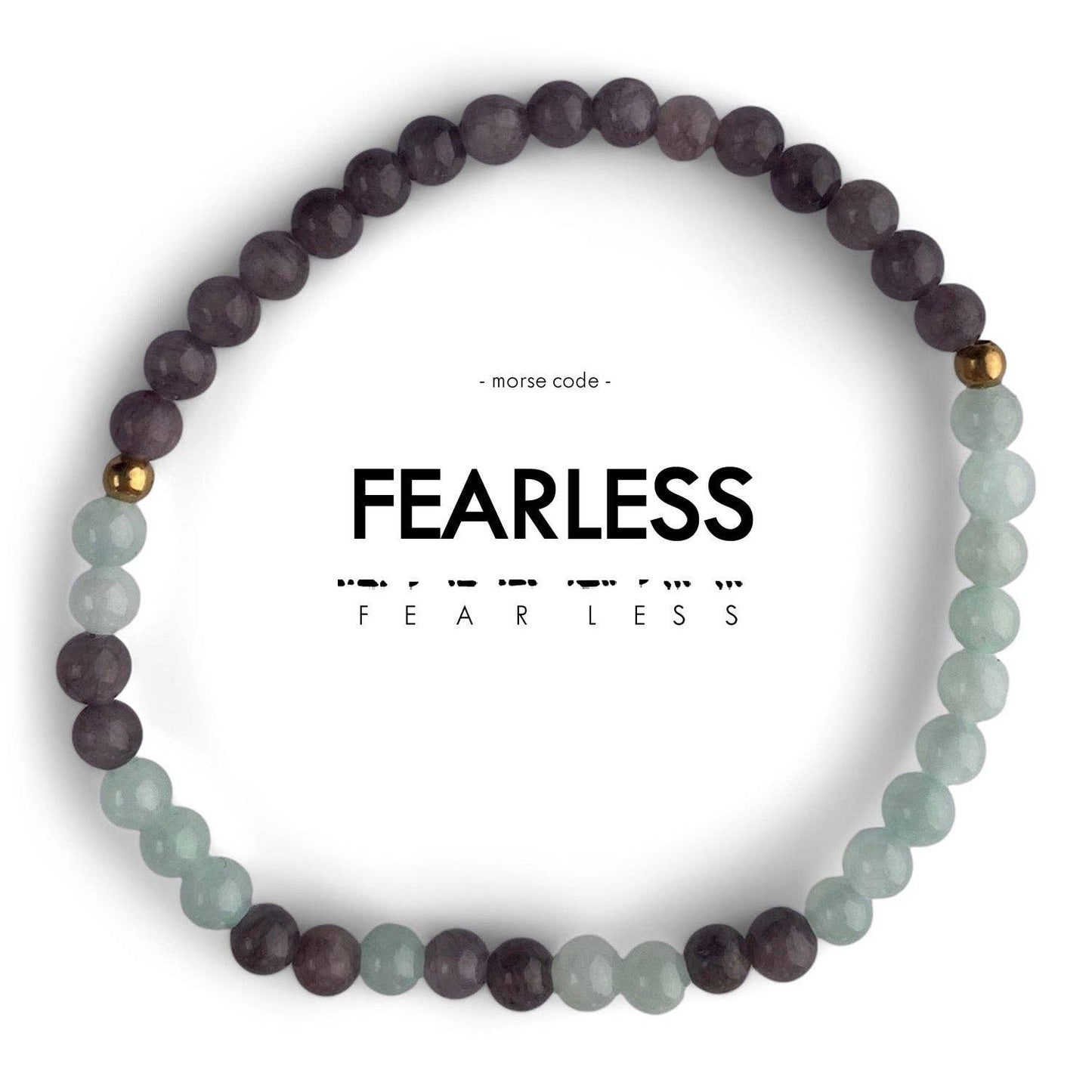 Morse Code Bracelet | FEARLESS: Rainbow Moonstone & Purple Jade