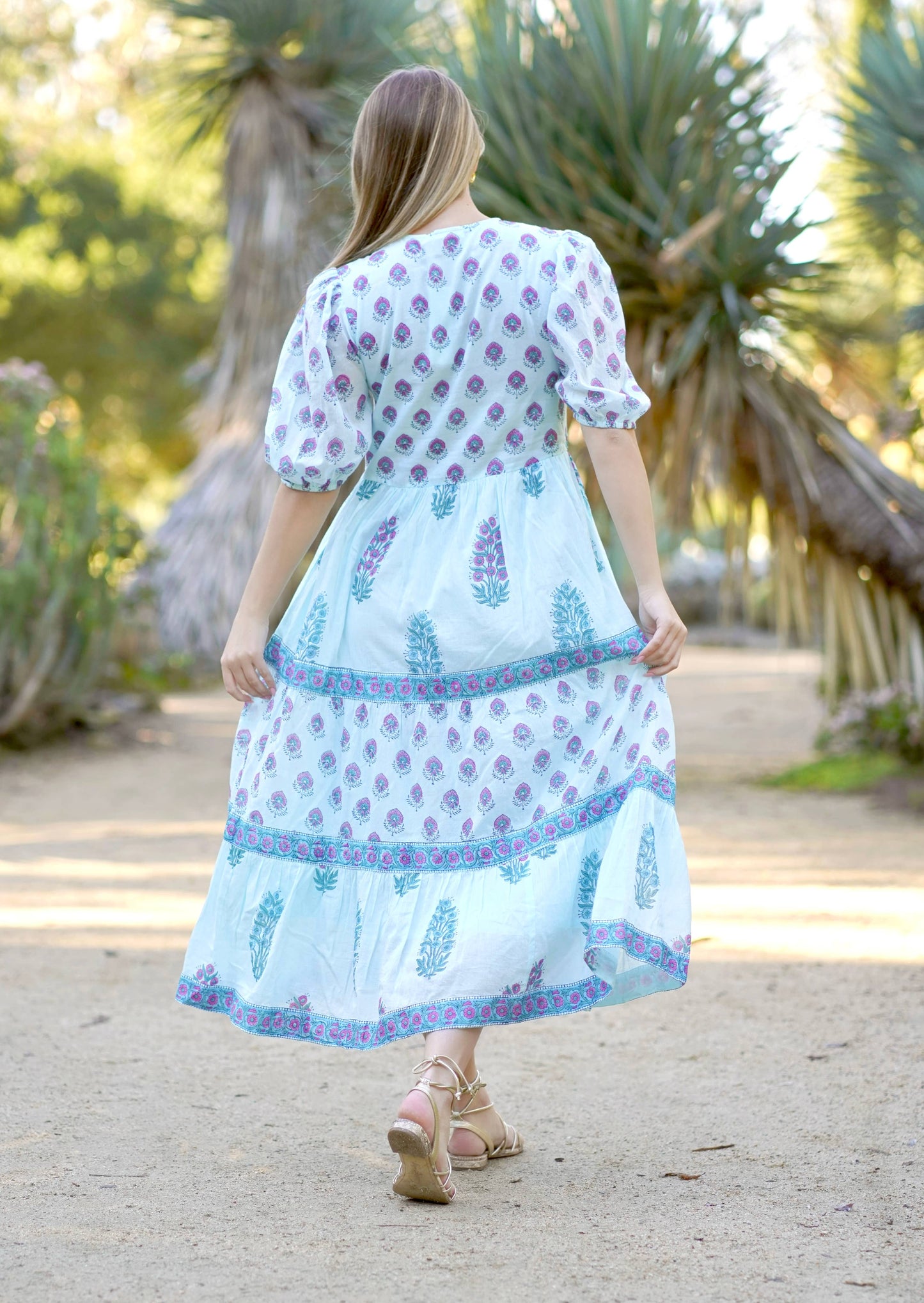 Remi Block Print Maxi Dress Lt. Blue