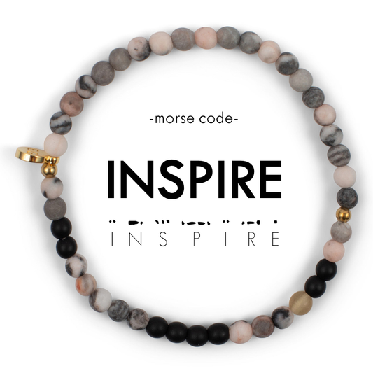 Morse Code Bracelet | INSPIRE: Frosted Pink/Gray & Onyx