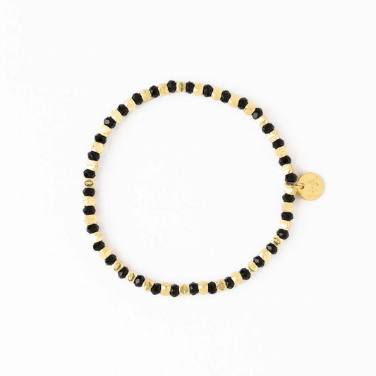 Louise Crystal Stretch Bracelet in Black + Gold