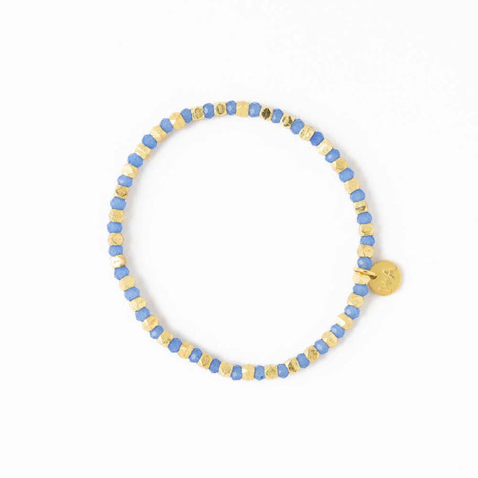 Louise Crystal Stretch Bracelet in Blue + Gold