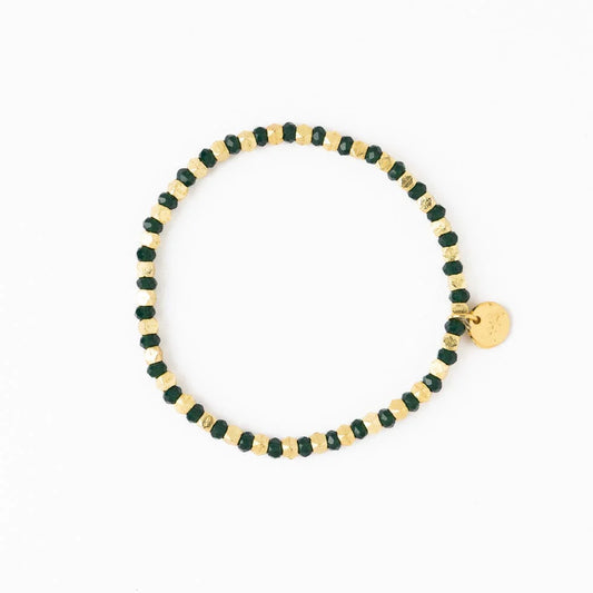 Louise Crystal Stretch Bracelet in Green + Gold