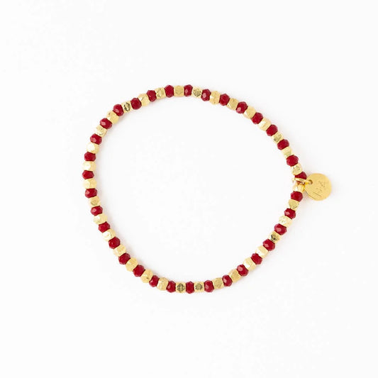 Louise Crystal Stretch Bracelet in Red + Gold