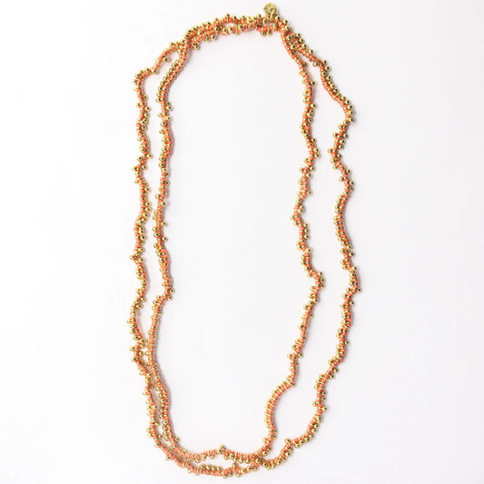Rosemary Thread With Brass Extra Long Necklace Coral