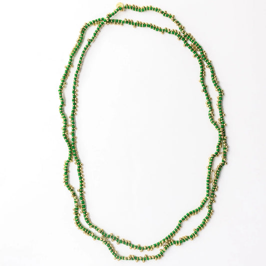 Rosemary Thread With Brass Extra Long Necklace Leaf Green