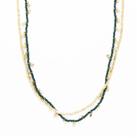 Milly Double Strand Crystal Necklace in Green