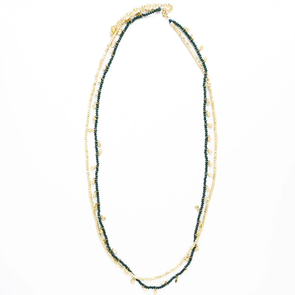 Milly Double Strand Crystal Necklace in Green