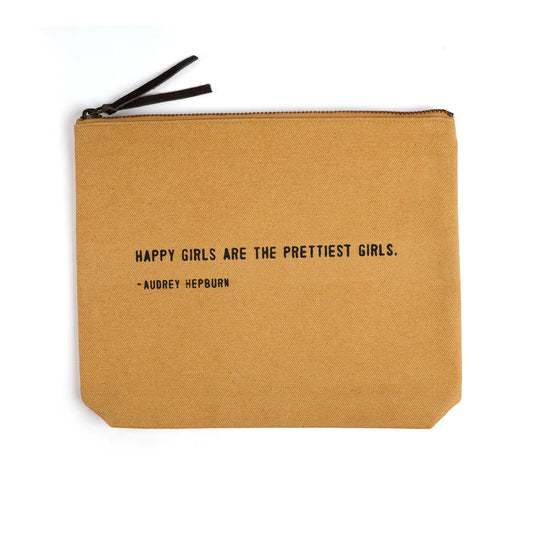 Canvas Zip Bag: Happy Girls are the Prettiest Girls (Audrey Hepburn) - Sunflower