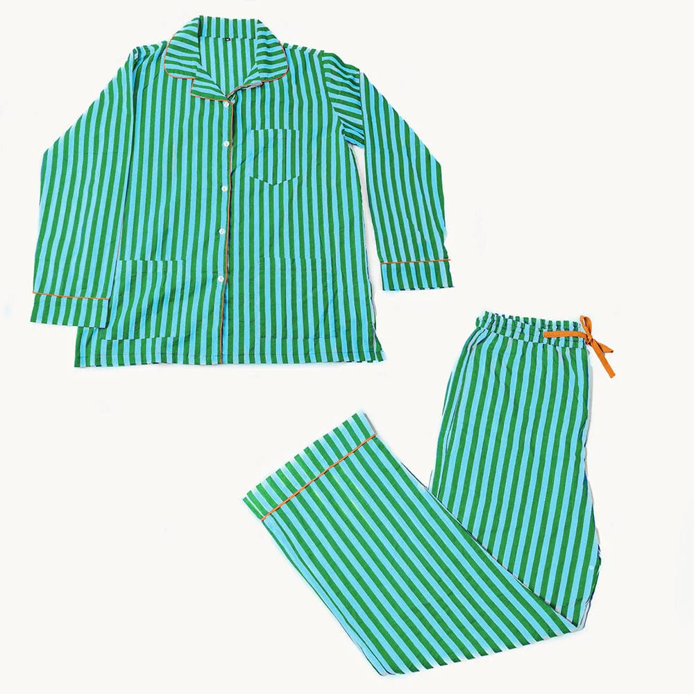 Bonnie Pajama Set in Green & Blue