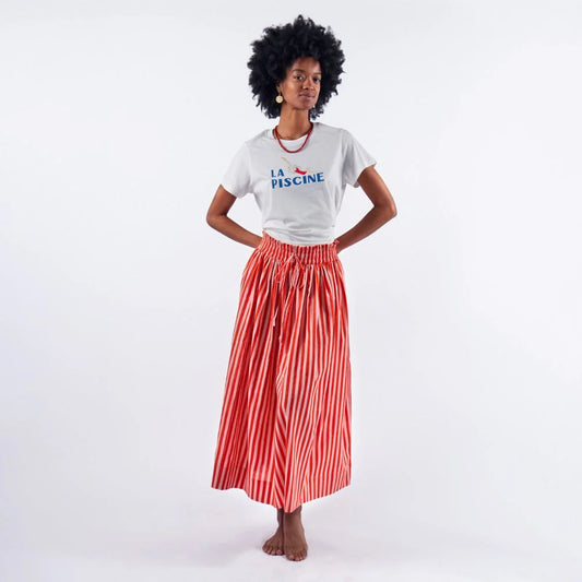 Keaton Stripe Skirt in Coral And Blush