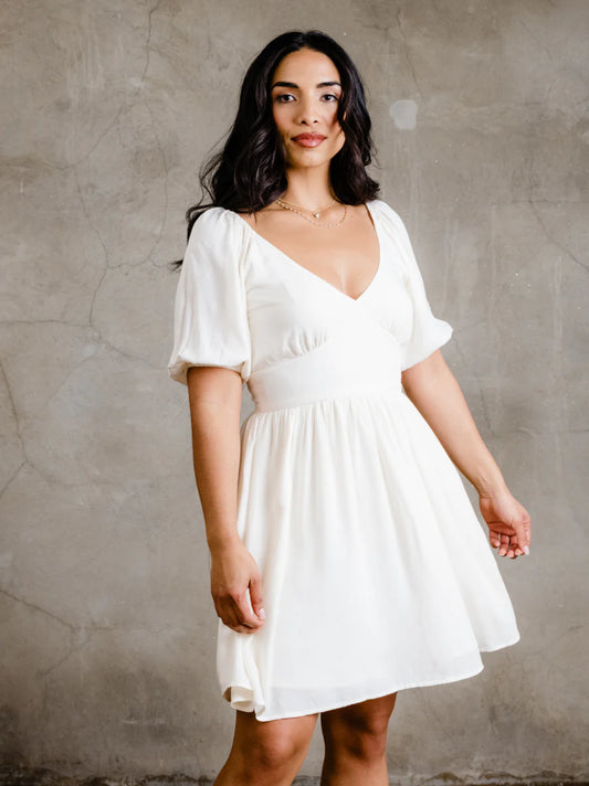 Arden Ruched Mini Dress in White