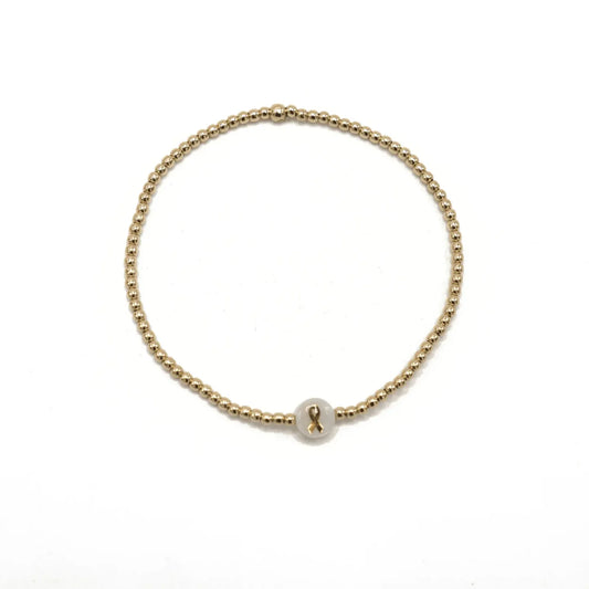 Gold Filled CURE Mother of Pearl Charm Waterproof Bracelet - 7"