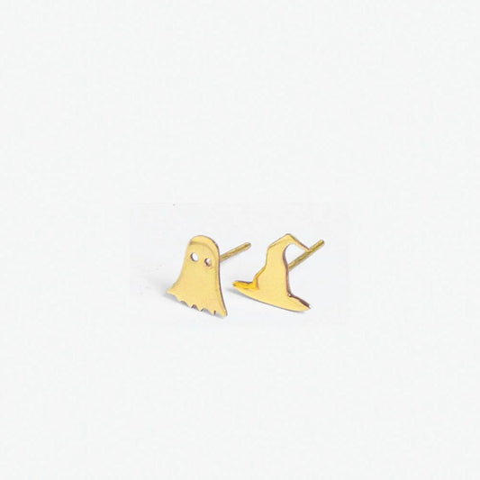 Tabitha Brass Ghost and Witch Hat Mismatched Halloween Post Earrings