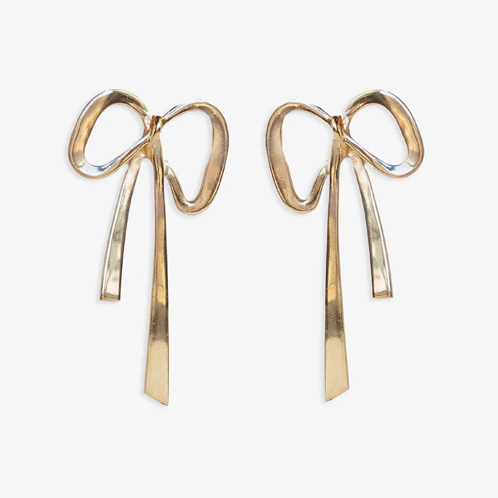 Katie Large Ribbon Bow Post Earrings Brass