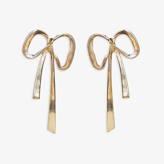 Katie Large Ribbon Bow Post Earrings Brass