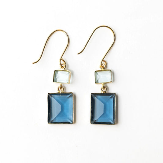 Veronica Two Tone Color Cut Glass Dangle Earring in Blue