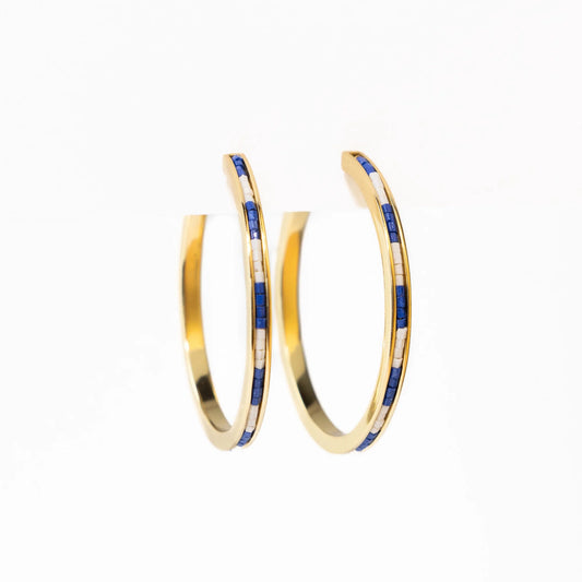 Lulu Hoop Earring Brass With Chanel Of Seed Bead Navy
