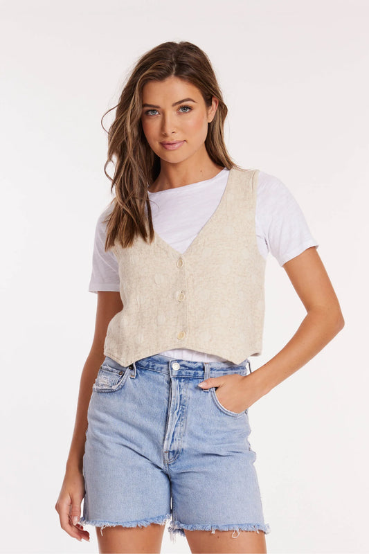 Button Front Vest in Natural