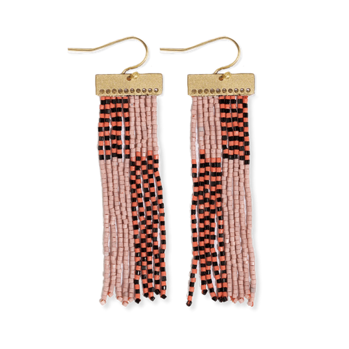 Lana Rectangle Hanger Colorblocks With Stripes Beaded Fringe Earrings Blush