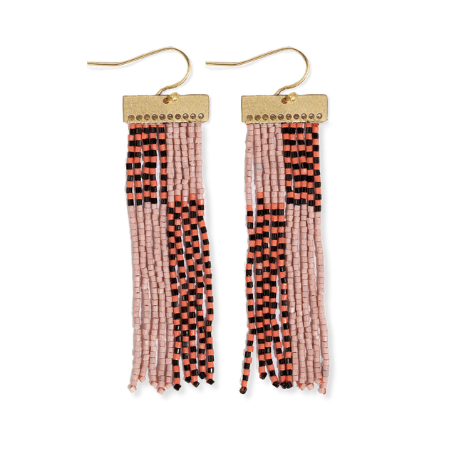 Lana Rectangle Hanger Colorblocks With Stripes Beaded Fringe Earrings Blush