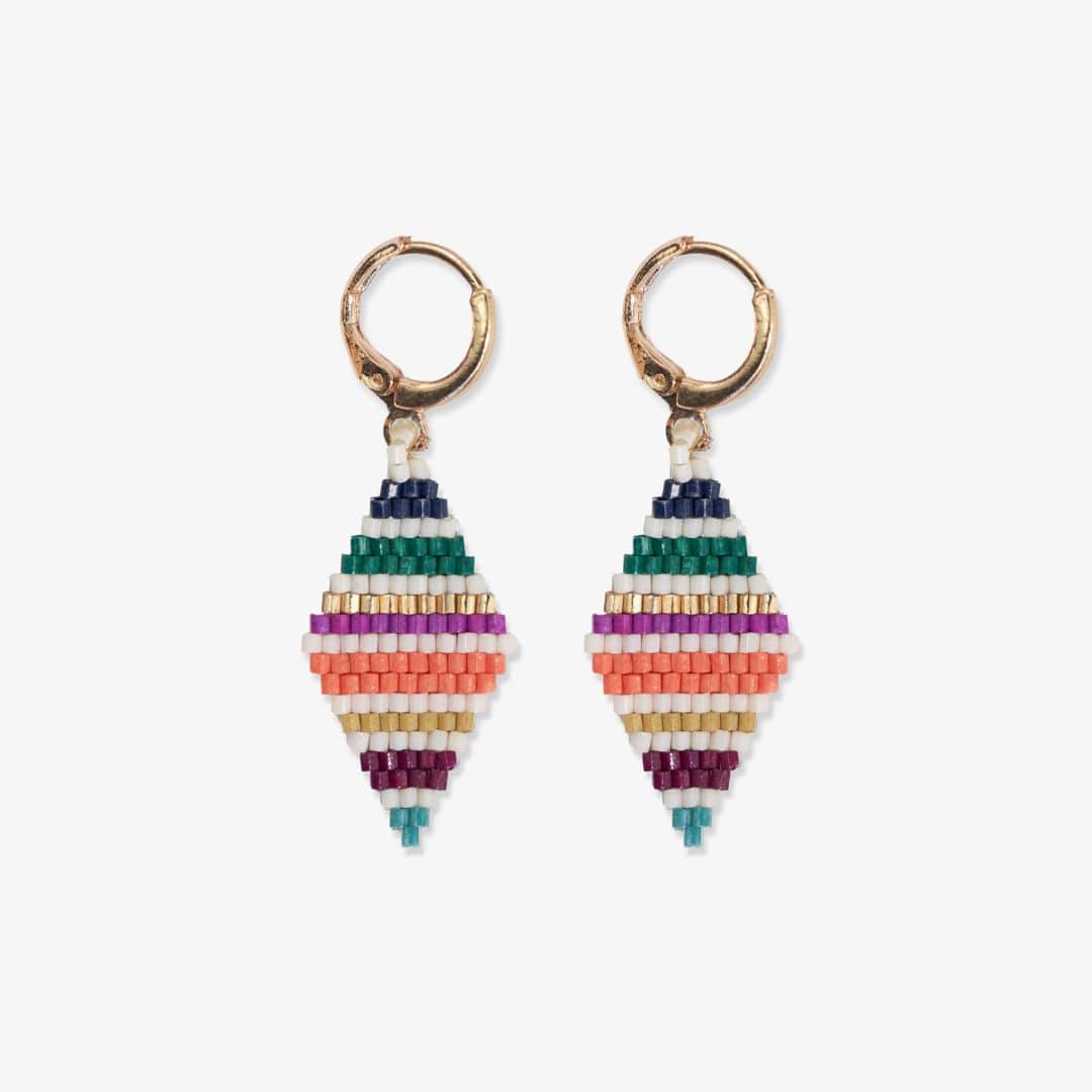 Carmen Mini Gold Hoop Horizontal Stripes Beaded Drop Earrings Muted